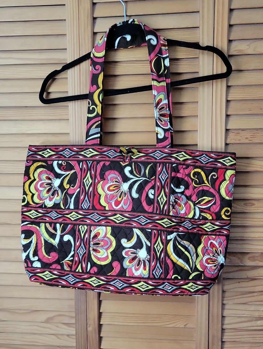 Vera Bradley Puccini Brown Red Large Tic Tac Tote Retired Quilted Shoulder Bag